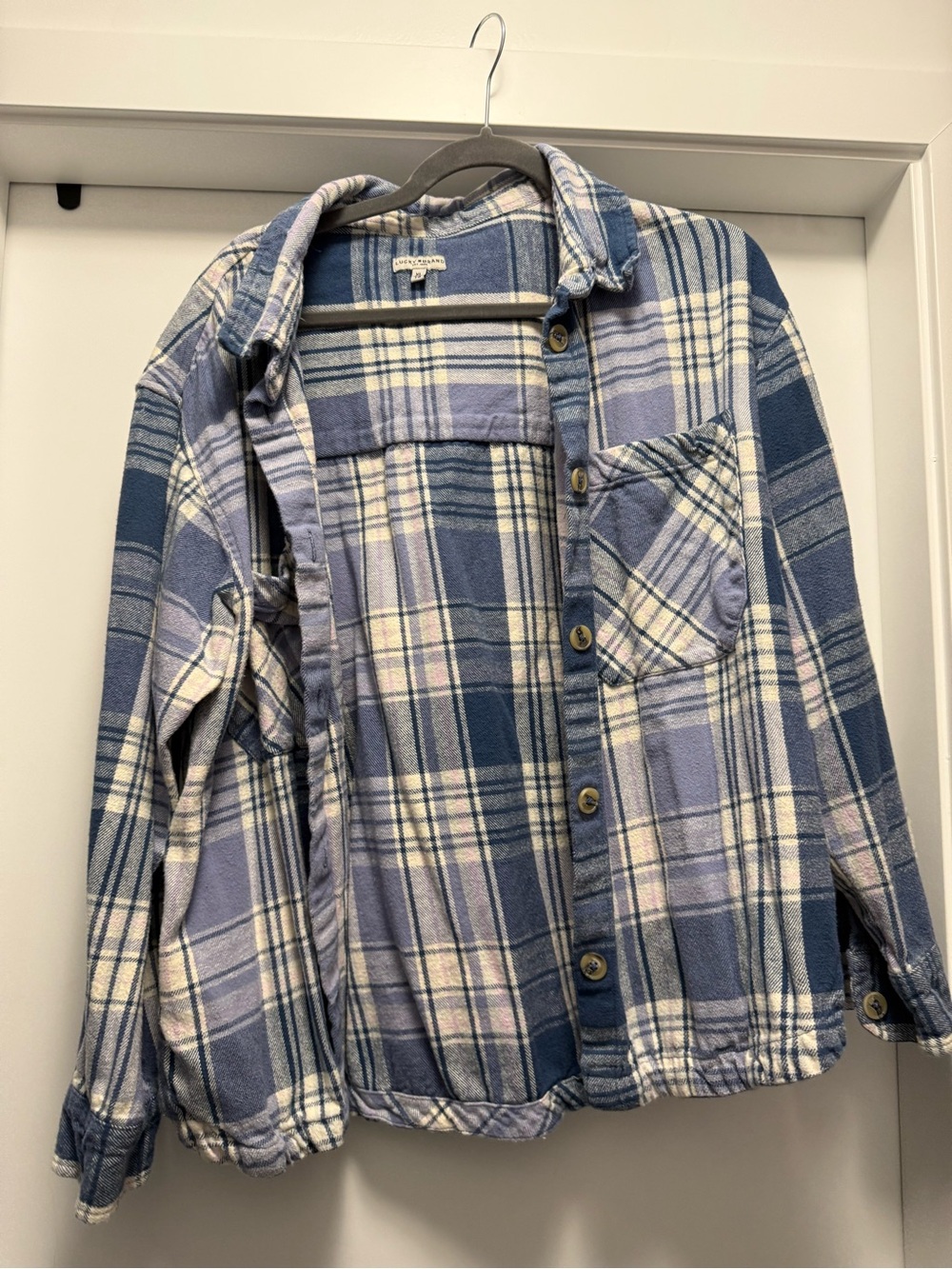 Lucky Brand Blue and White Plaid Button-Down Shirt Jacket